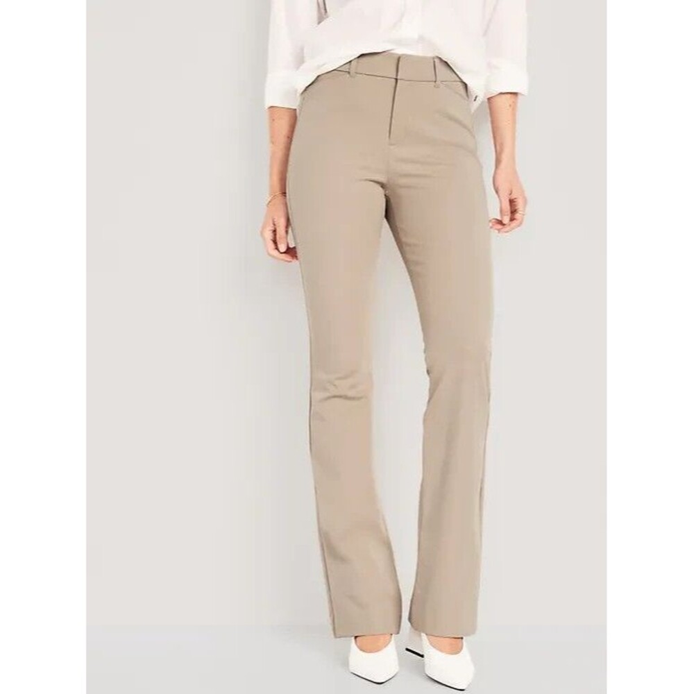 Old Navy High Rise Pixie Flare Pants Womens 12 Beige Stretch NEW